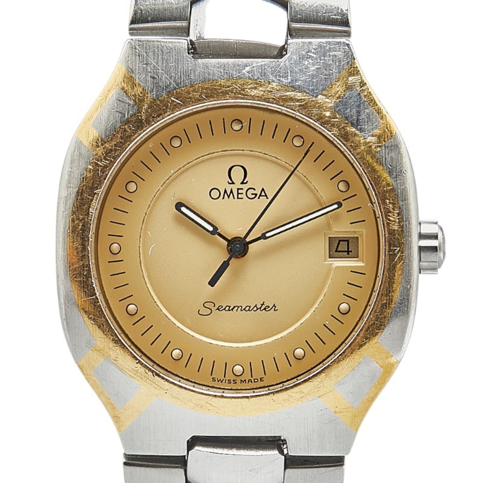OMEGA Seamaster Polaris Watch Quartz Gold Dial Stainless Steel Yellow Ladies — Good