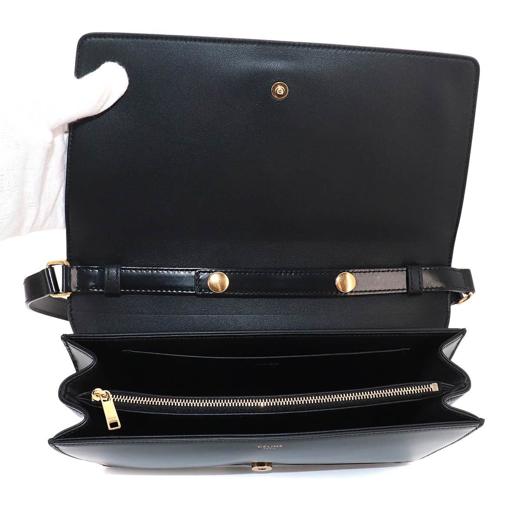 Celine Triomphe Trapeze 2-way Shoulder Clutch Handbag, Leather, Black, 199283BF4, Gold Hardware, Bag — New - Store Return