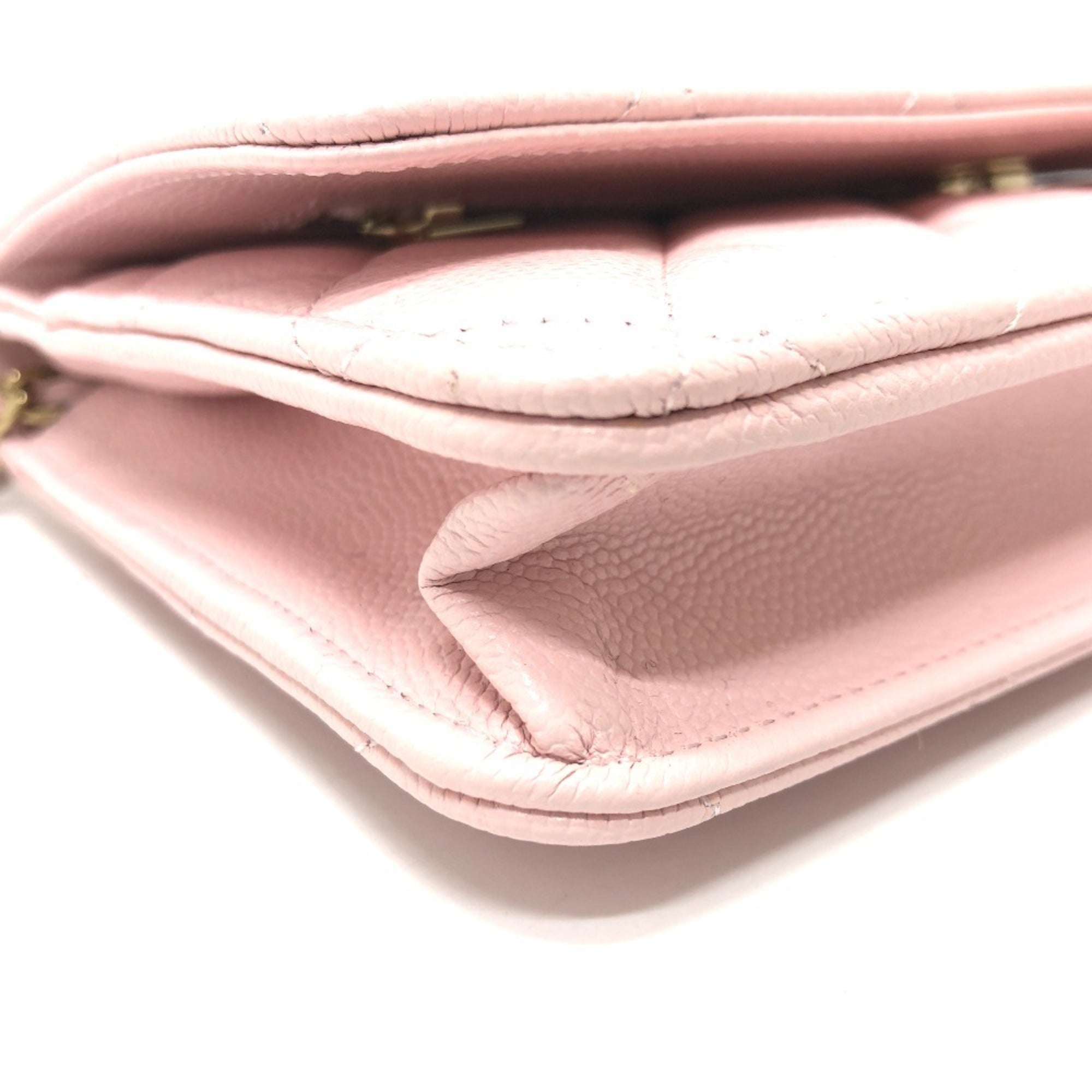 CHANEL AP0250 Coco Mark CC Chain Wallet Long Pouch Pochette Shoulder Bag Caviar Skin Women's Pink — New - Store Return