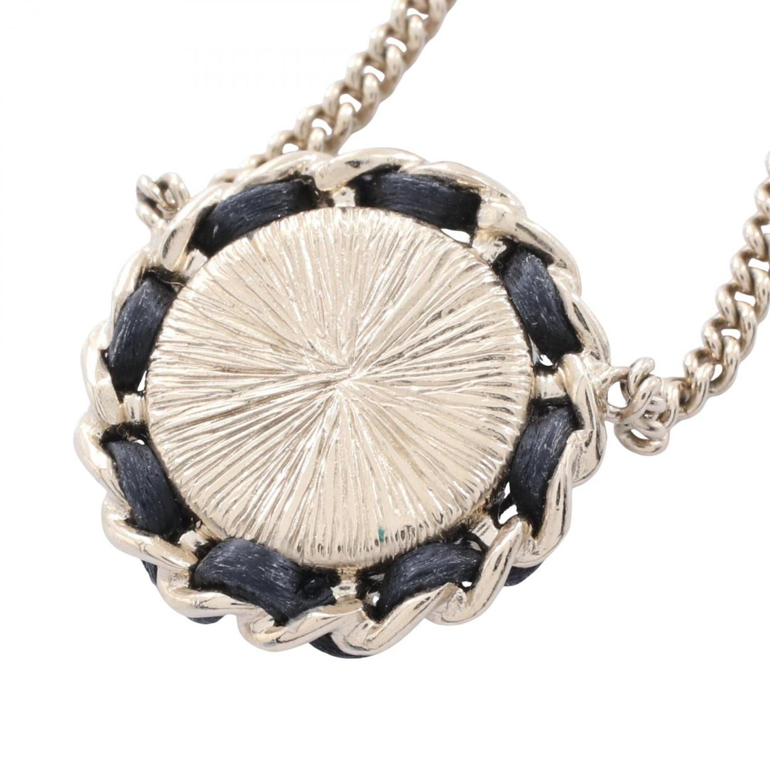 Chanel Coco Mark Circle Necklace Jewelry GP (Gold Plated) Leather Faux Pearl Rhinestone Women's Gold Tone Clear White B21K