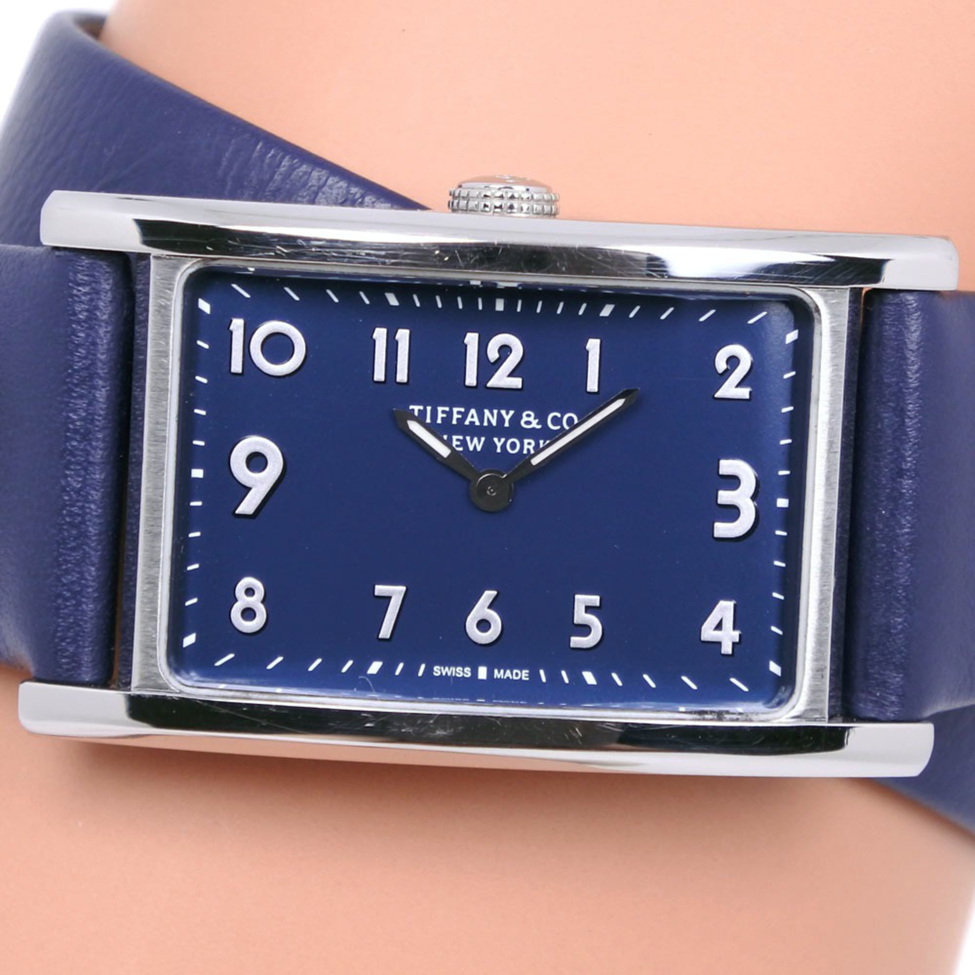 TIFFANY&Co. Tiffany East West Mini 36668694 Stainless Steel x Leather Navy Quartz Analog Display Women's Dial Watch — Very Good