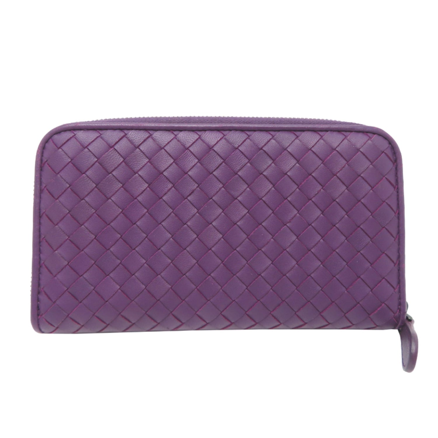 Bottega Veneta Intrecciato Round Zipper Long Wallet for Women and Men, Leather, Purple
