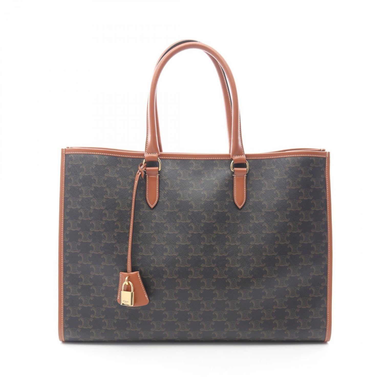Celine Horizontal Cabas Triomphe Tote Bag Handbag, Coated Canvas Leather, Women's, Black/Brown, 197912