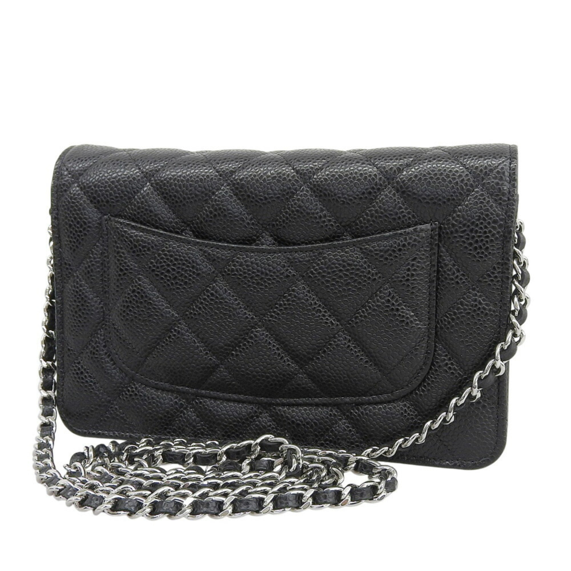 Like New Chanel Coco Mark Chain Wallet (Serial Number 28) AP0250 Caviar Leather Black — Like New