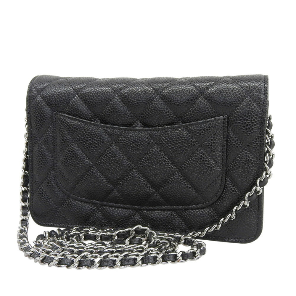 Like New Chanel Coco Mark Chain Wallet (Serial Number 28) AP0250 Caviar Leather Black — Like New