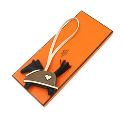 Hermes Rodeo Robeo Coeur PM accessory bag charm, Agneau Milo Swift leather, black, Etoupe, Craie, G stamp — New - Store Return