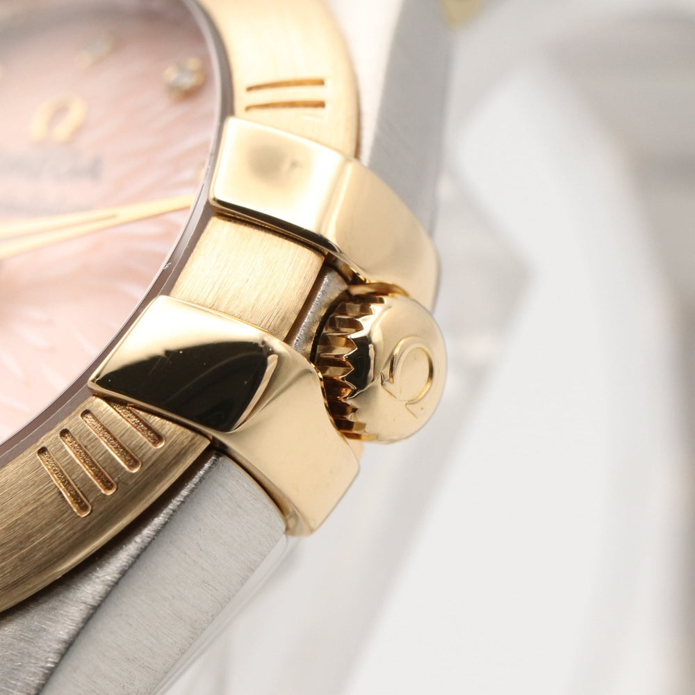 Omega Constellation 12-Diamond Watch, 18K Yellow Gold Stainless Steel, Diamond, Ladies', Pink Tone, Mother-of-Pearl, 123.20.24.60.57.004 — Very Good