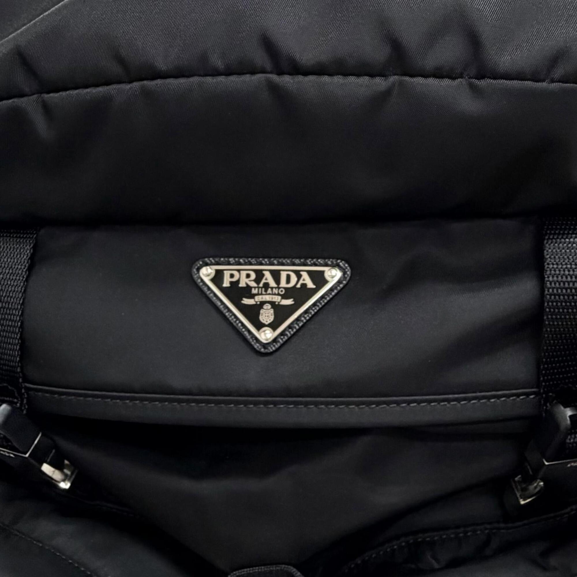 PRADA 2VZ019 Triangle Logo Re-Nylon Leather Backpack Daypack Black Made in Italy Men's with Dust Bag — Like New