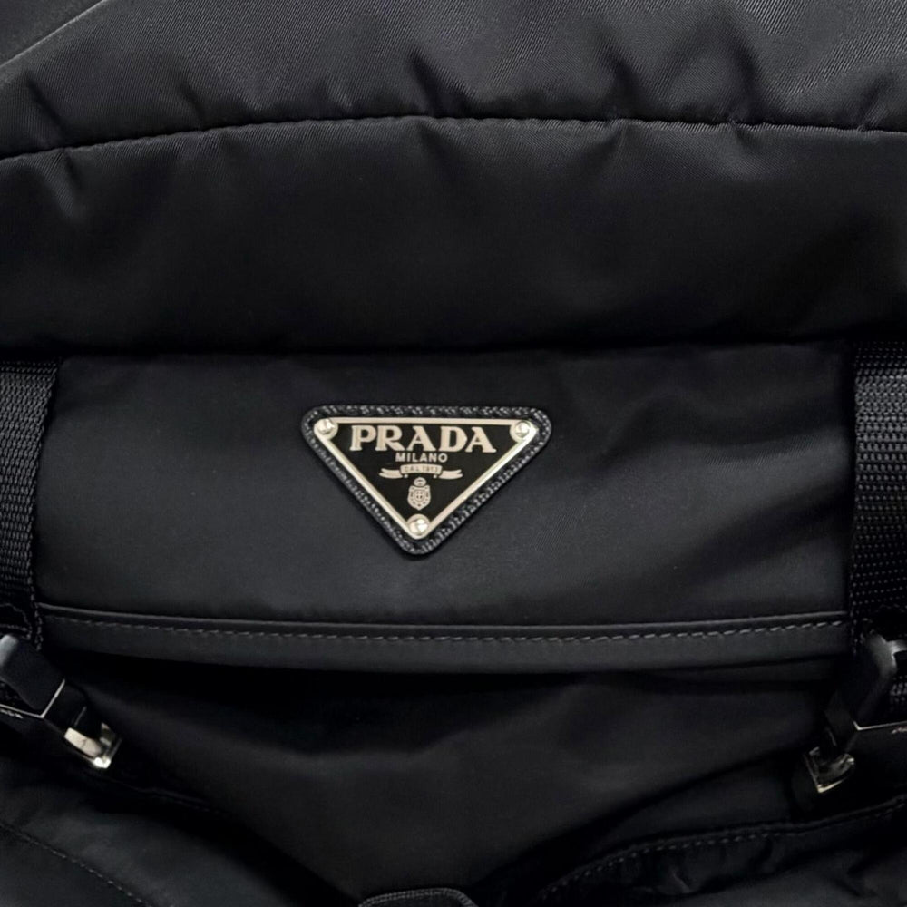 PRADA 2VZ019 Triangle Logo Re-Nylon Leather Backpack Daypack Black Made in Italy Men's with Dust Bag — Like New