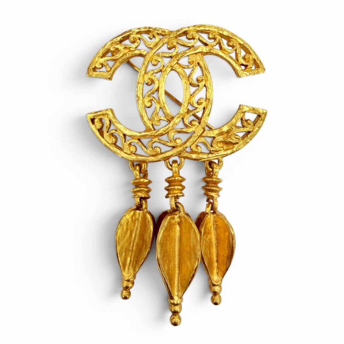 CHANEL Vintage 95A Coco Mark Brooch with Fringe, Gold, Made in France, Women's Accessory — Like New