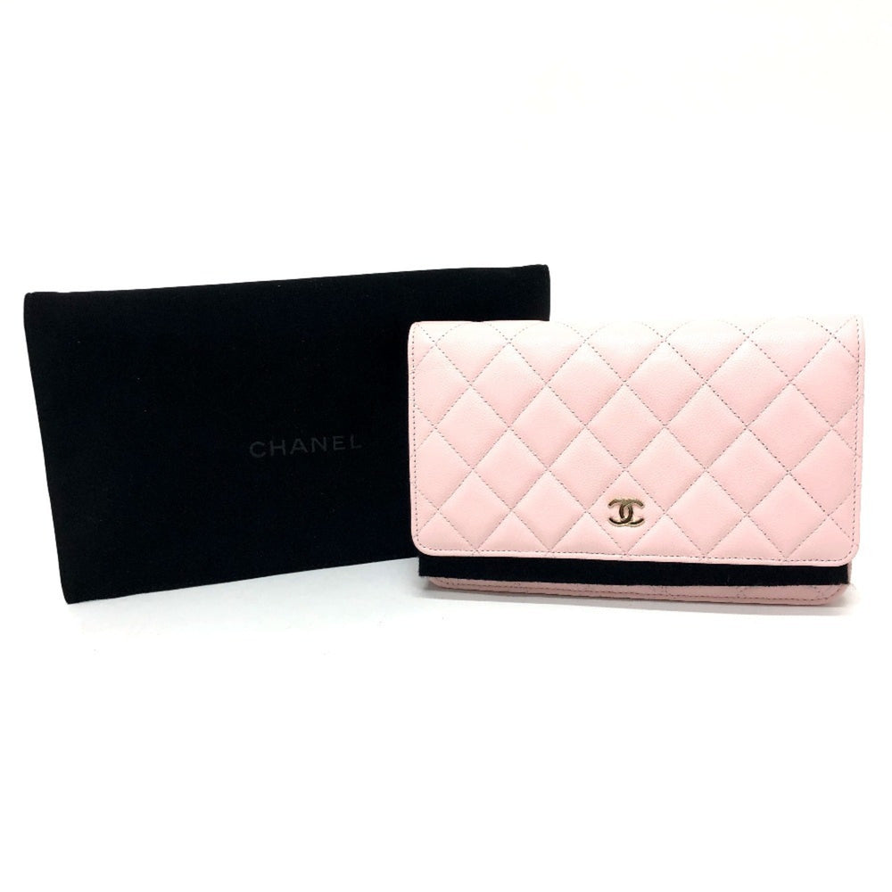 CHANEL AP0250 Coco Mark CC Chain Wallet Long Pouch Pochette Shoulder Bag Caviar Skin Women's Pink — New - Store Return