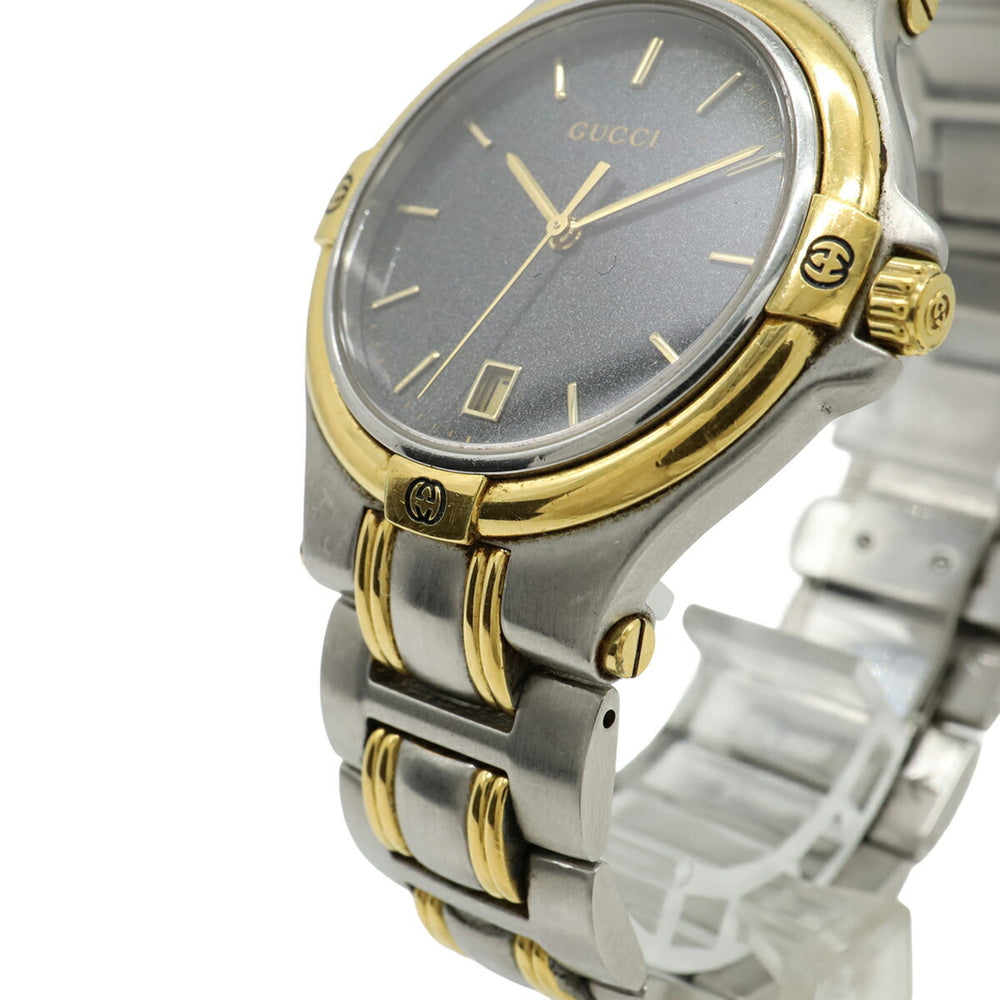 GUCCI Men's Quartz Watch 9040M, Black Dial, Date Display, Stainless Steel — Good