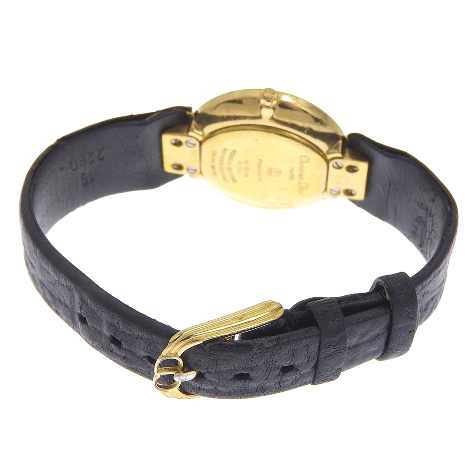 Christian Dior Bakira Watch 46.153-4 Gold Plated x Leather Strap Quartz Analog Black Dial Women's — Good