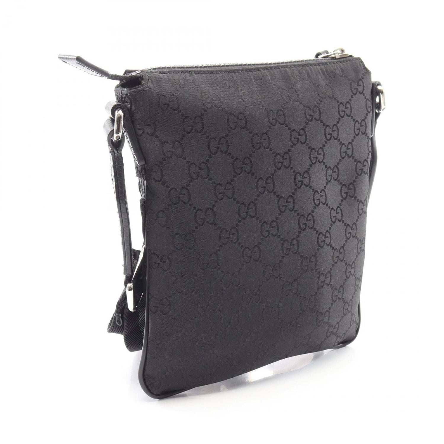 Gucci GG pattern shoulder bag/handbag, nylon and leather, men's women's, black, 449183