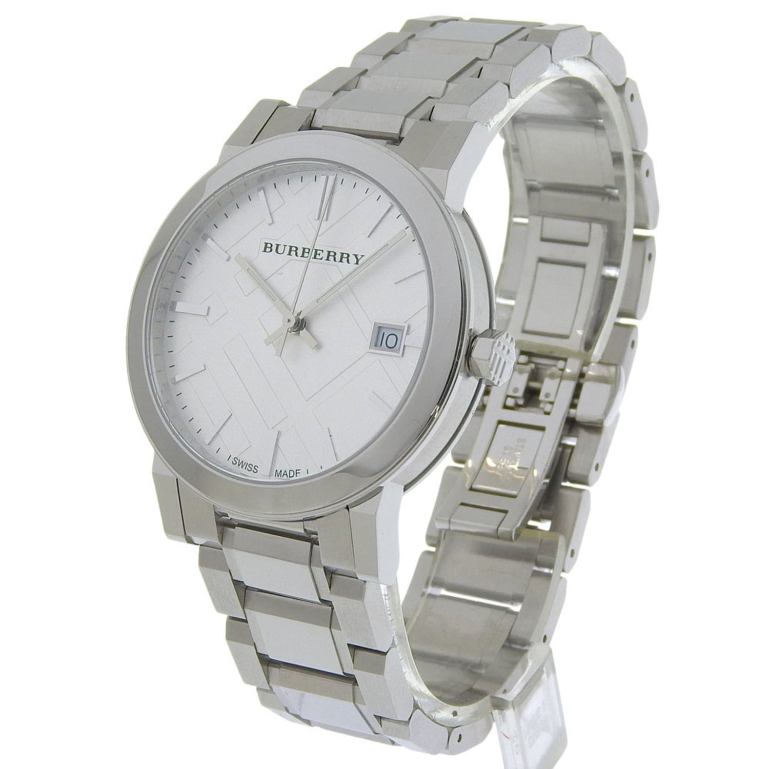 Burberry BU9000 Stainless Steel Watch, Silver, Quartz, Analog Display, Silver Dial, Women's.