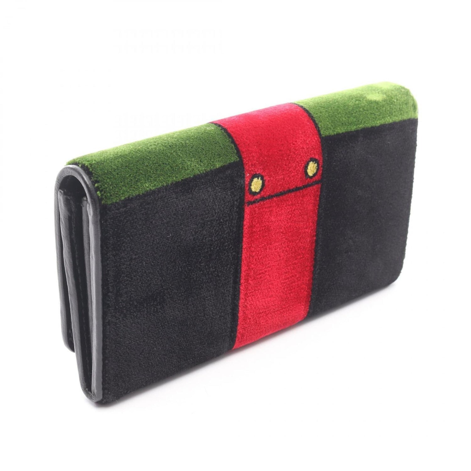 Prada VELLUTO RICAMO Bi-fold Long Wallet, Fabric Leather, Women's, Black/Multicolor, 1MH019
