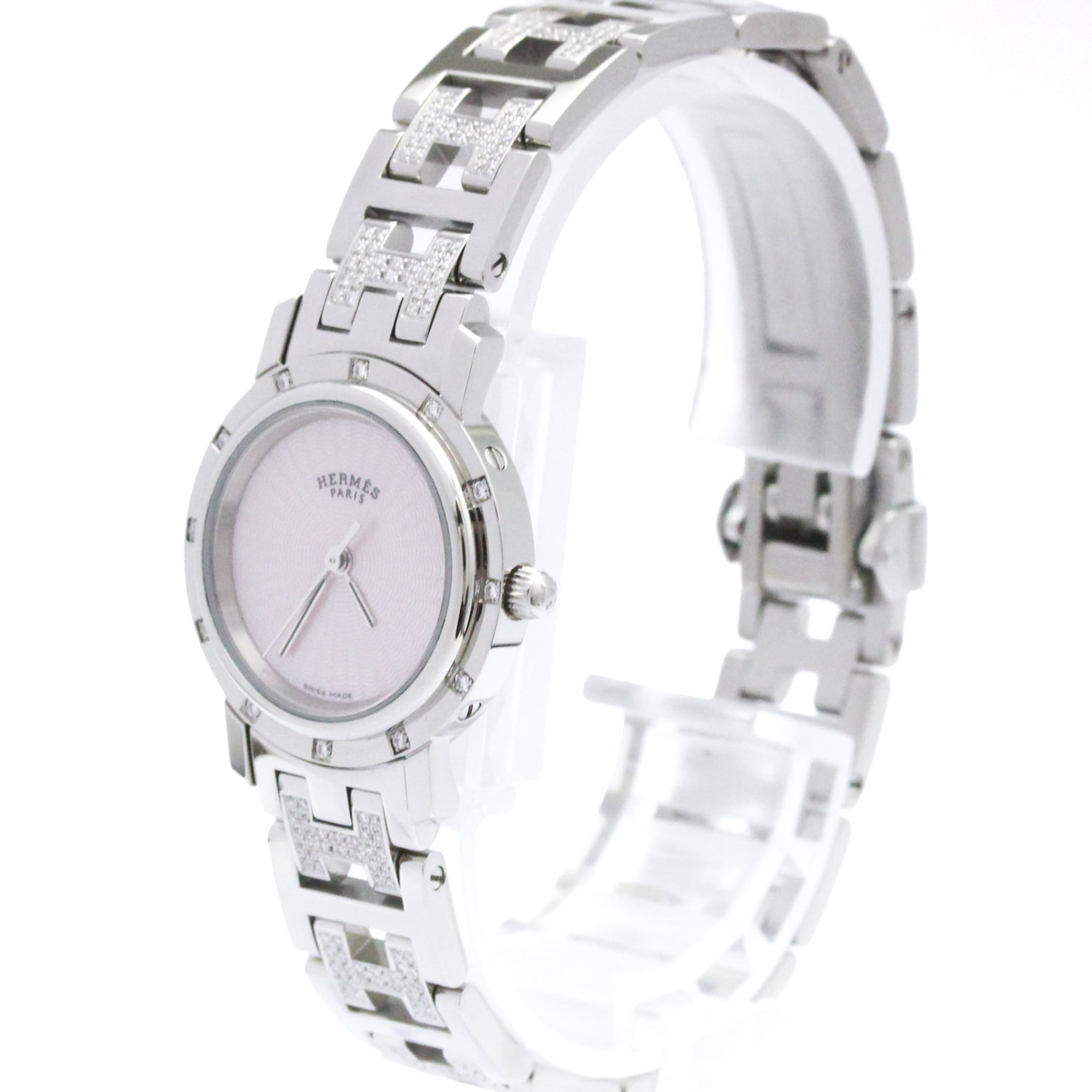 HERMES Clipper Diamond Pink MOP Quartz Ladies Watch CL4.230 Polished — Very Good