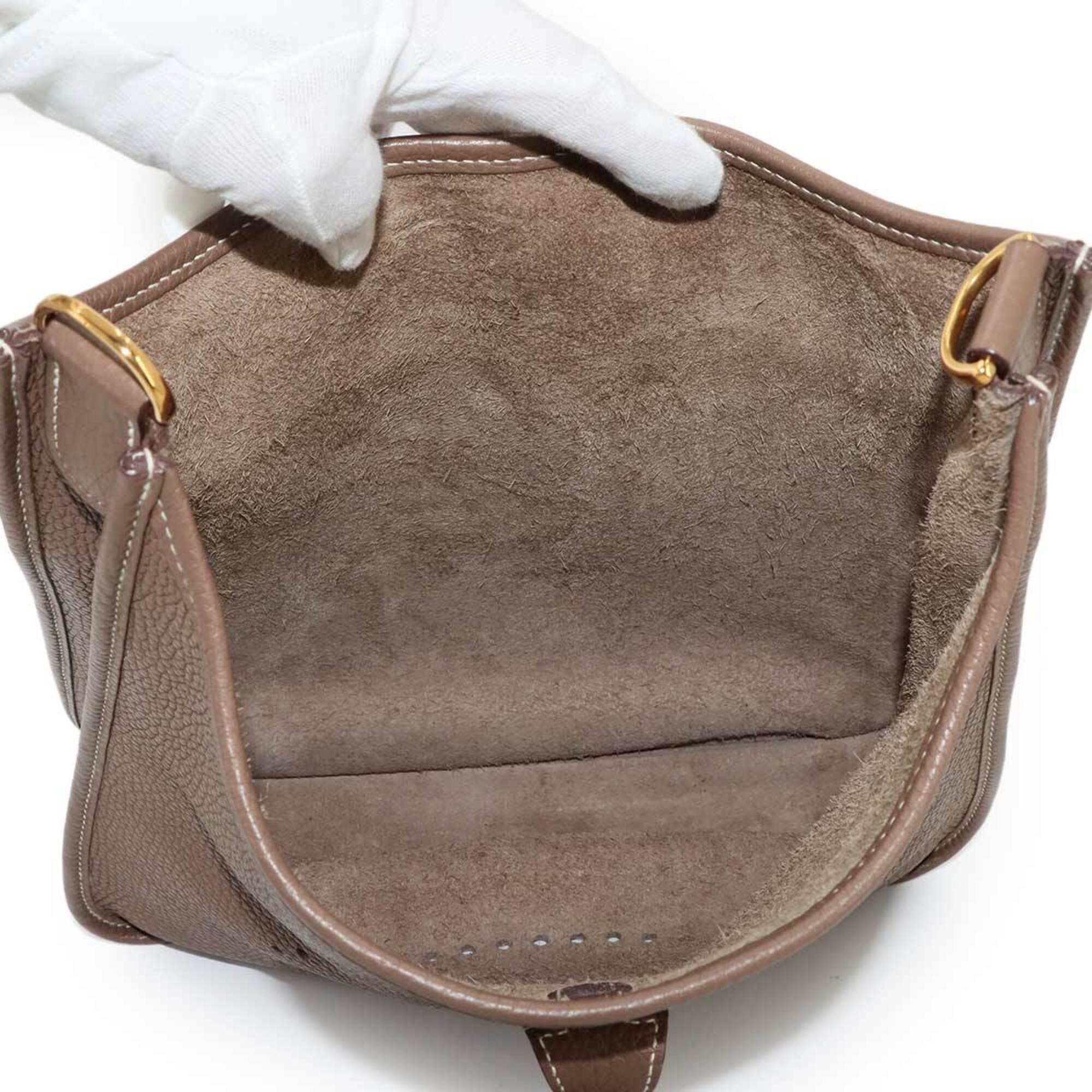 Hermes Evelyne 3 PM Shoulder Handbag, Taurillon Clemence Leather, Etoupe, D Stamp, Gold Hardware — Like New