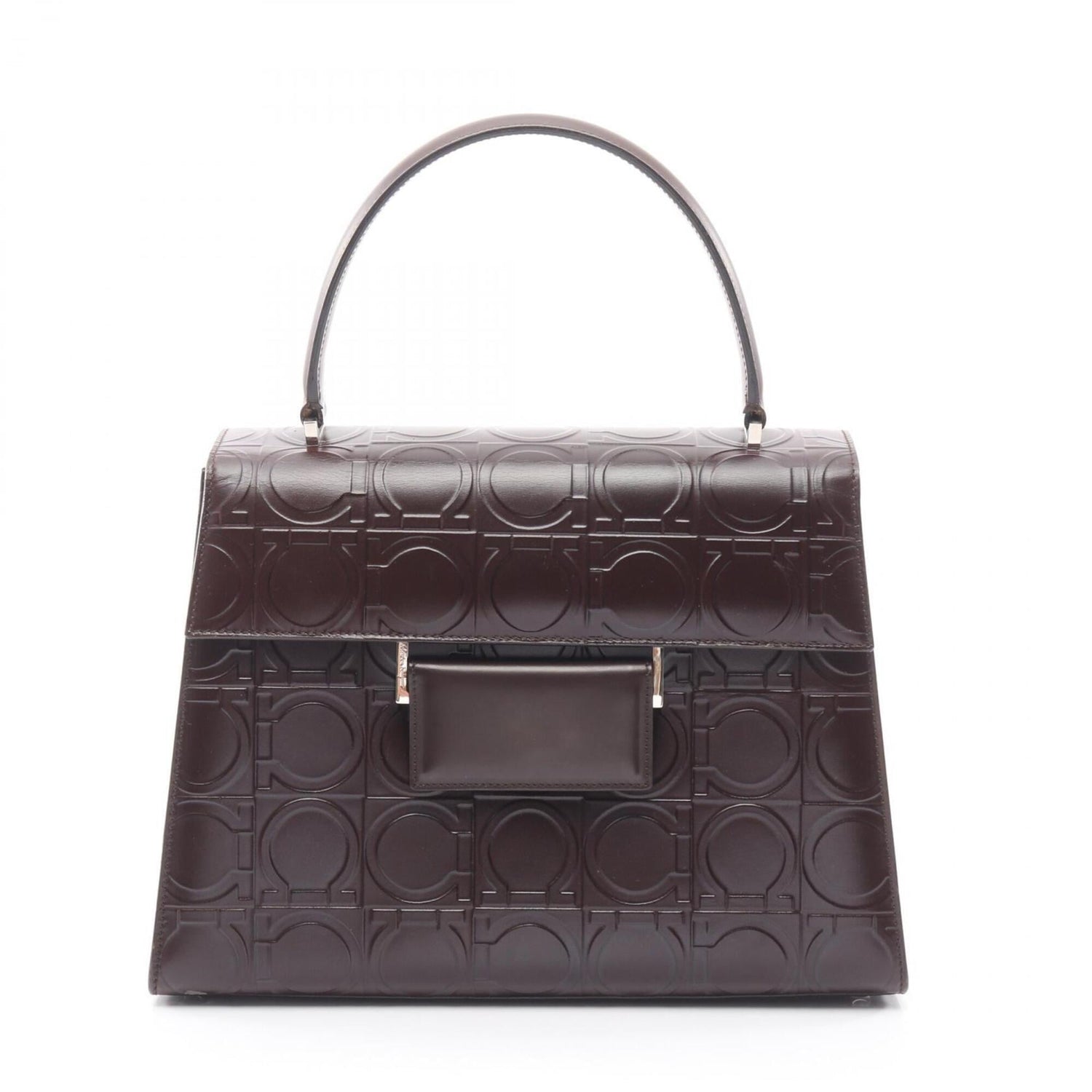 Salvatore Ferragamo Gancini embossed logo handbag, leather/suede, women's, brown.