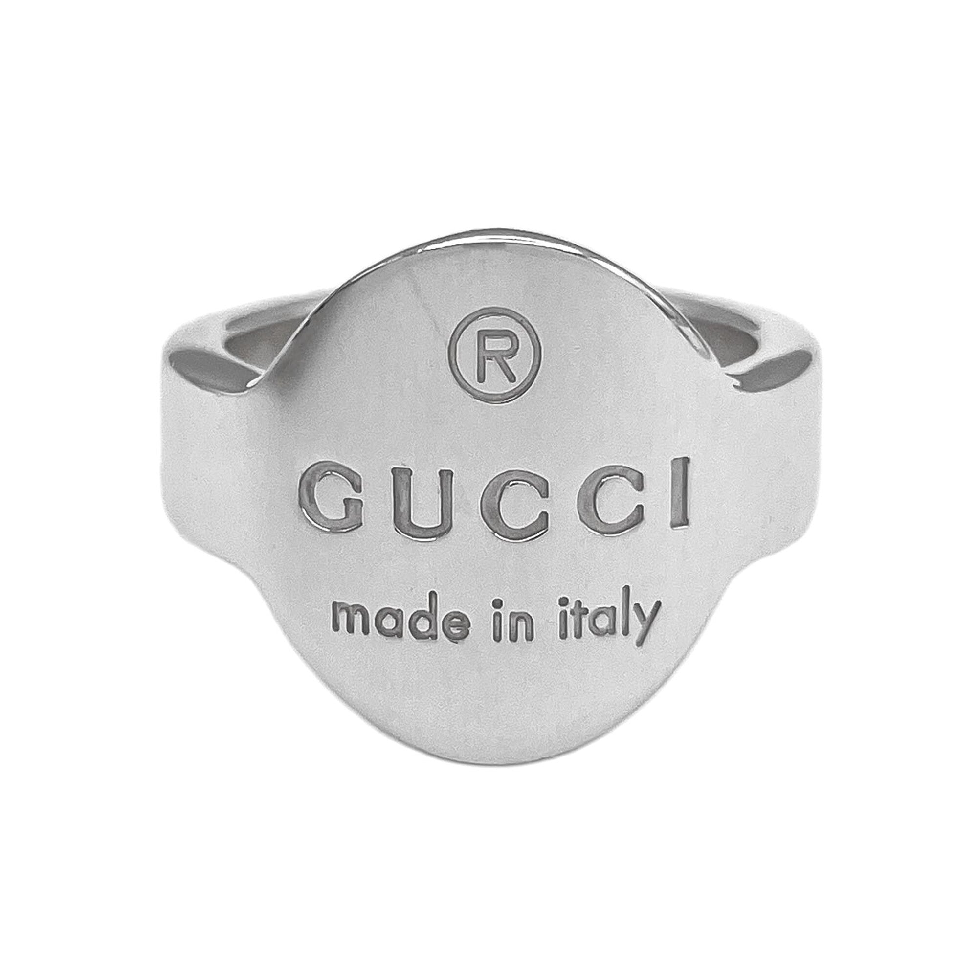 GUCCI trademark oval logo ring, SV925 silver, item number 7783, for men and women — Like New
