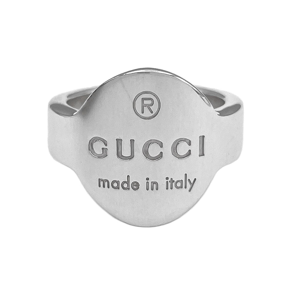 GUCCI trademark oval logo ring, SV925 silver, item number 7783, for men and women — Like New
