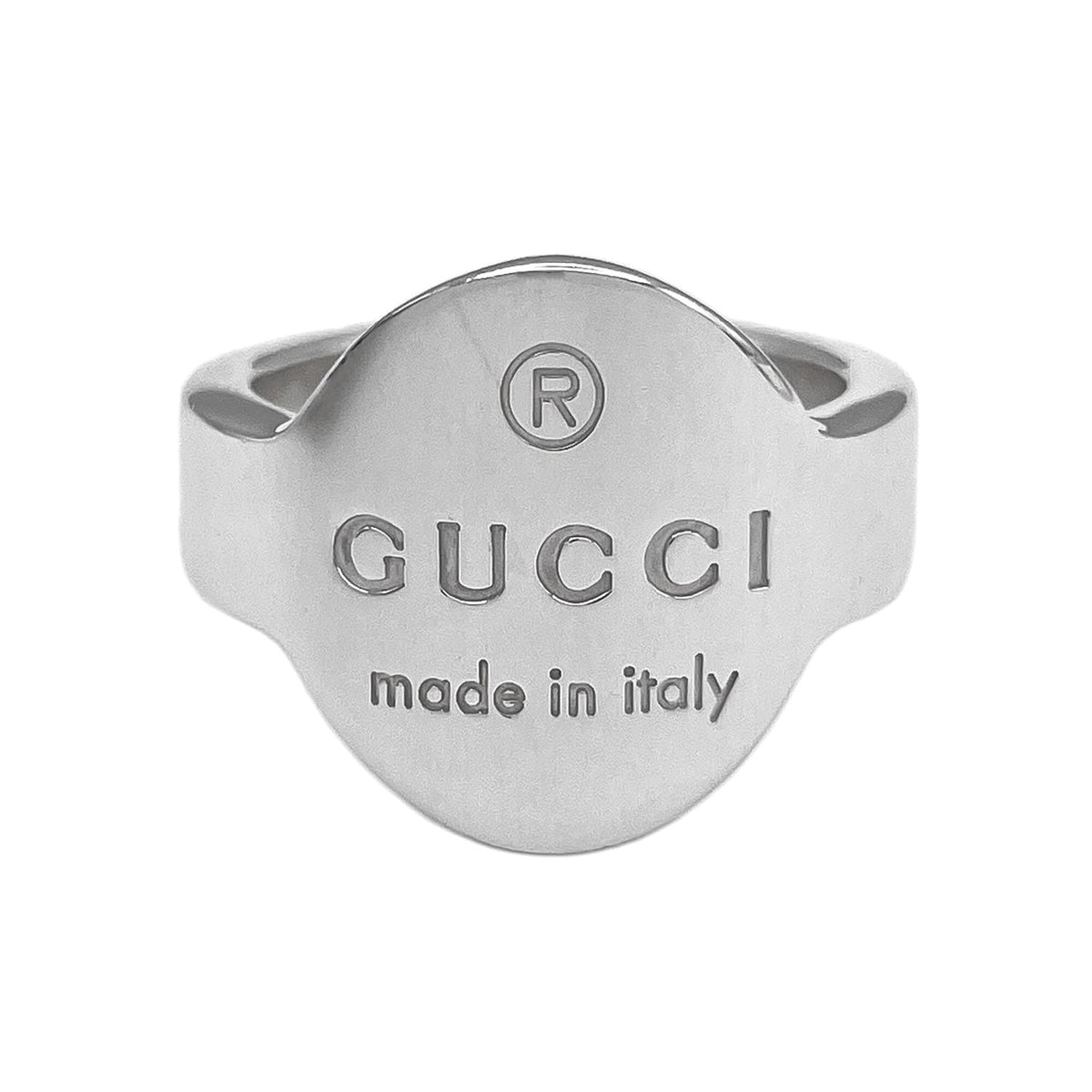 GUCCI trademark oval logo ring, SV925 silver, item number 7783, for men and women — Like New