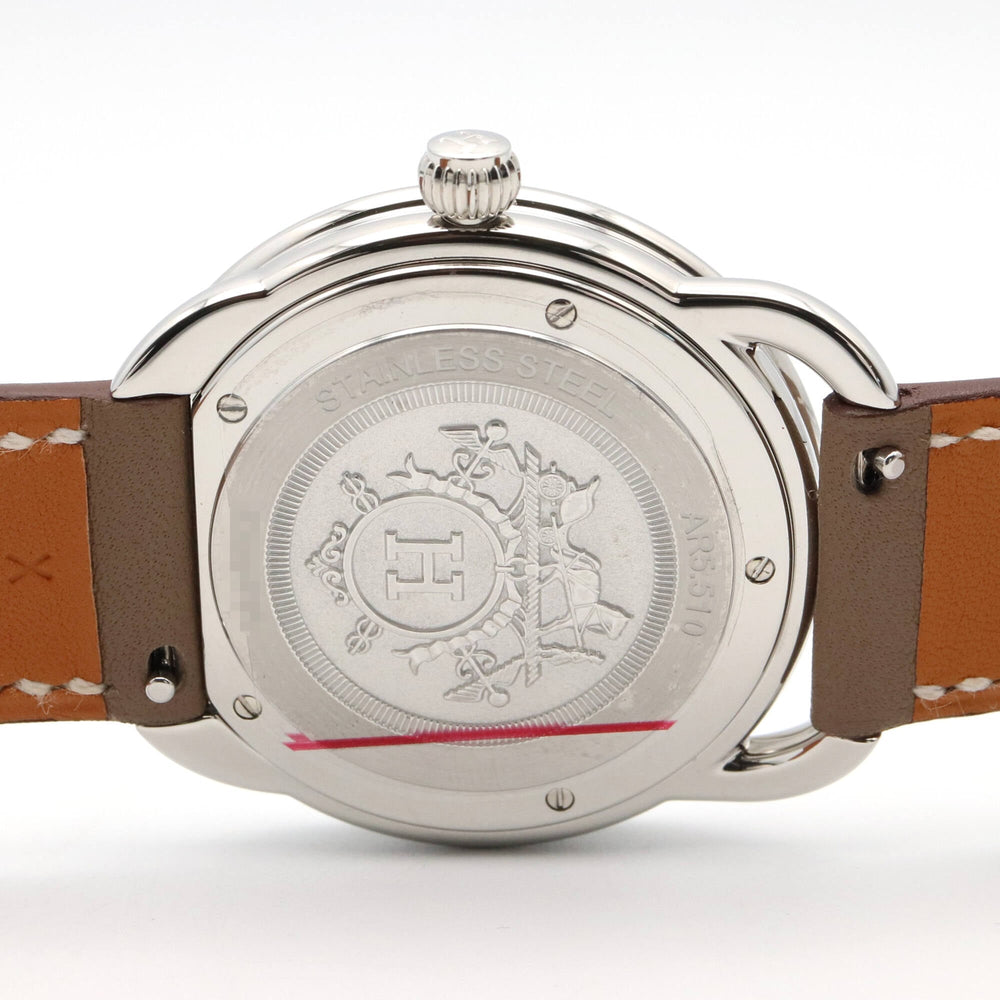 Hermes Arceau watch, stainless steel, leather strap, boys' size, white, AR5.510 — Very Good
