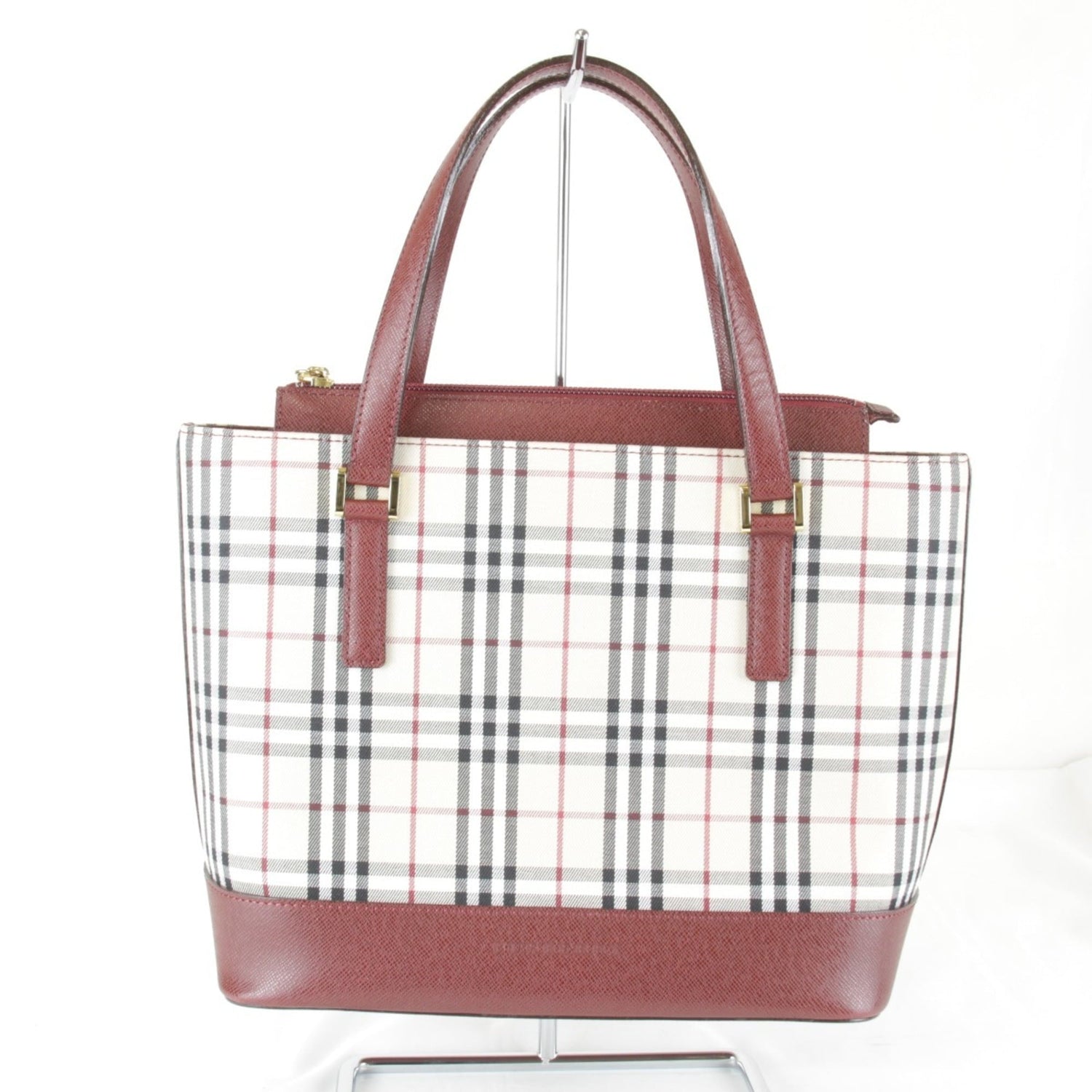 BURBERRY Nova Check Red Handbag, Canvas/Leather, Red, Women's