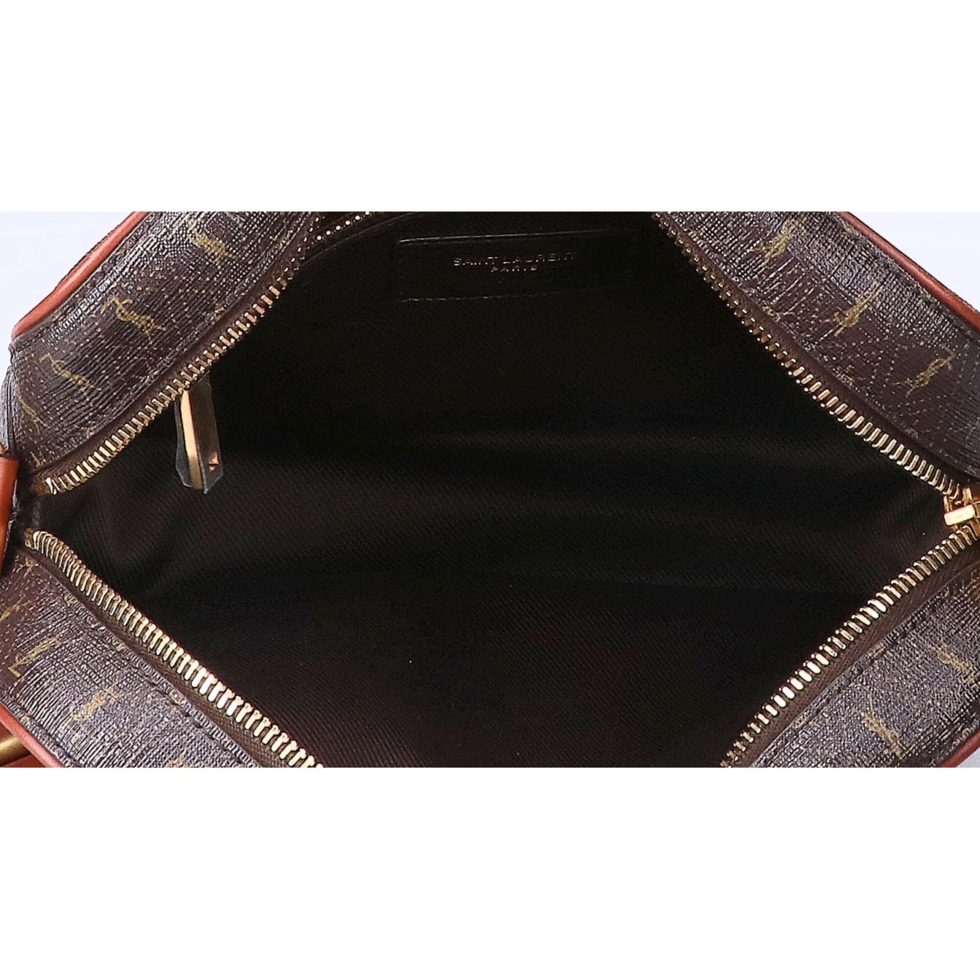 Yves Saint Laurent SAINT LAURENT PARIS 669957 Le Monogram Coated Canvas x Smooth Calf Camera Bag Shoulder Dark Brown Gold Hardware Women's — Like New
