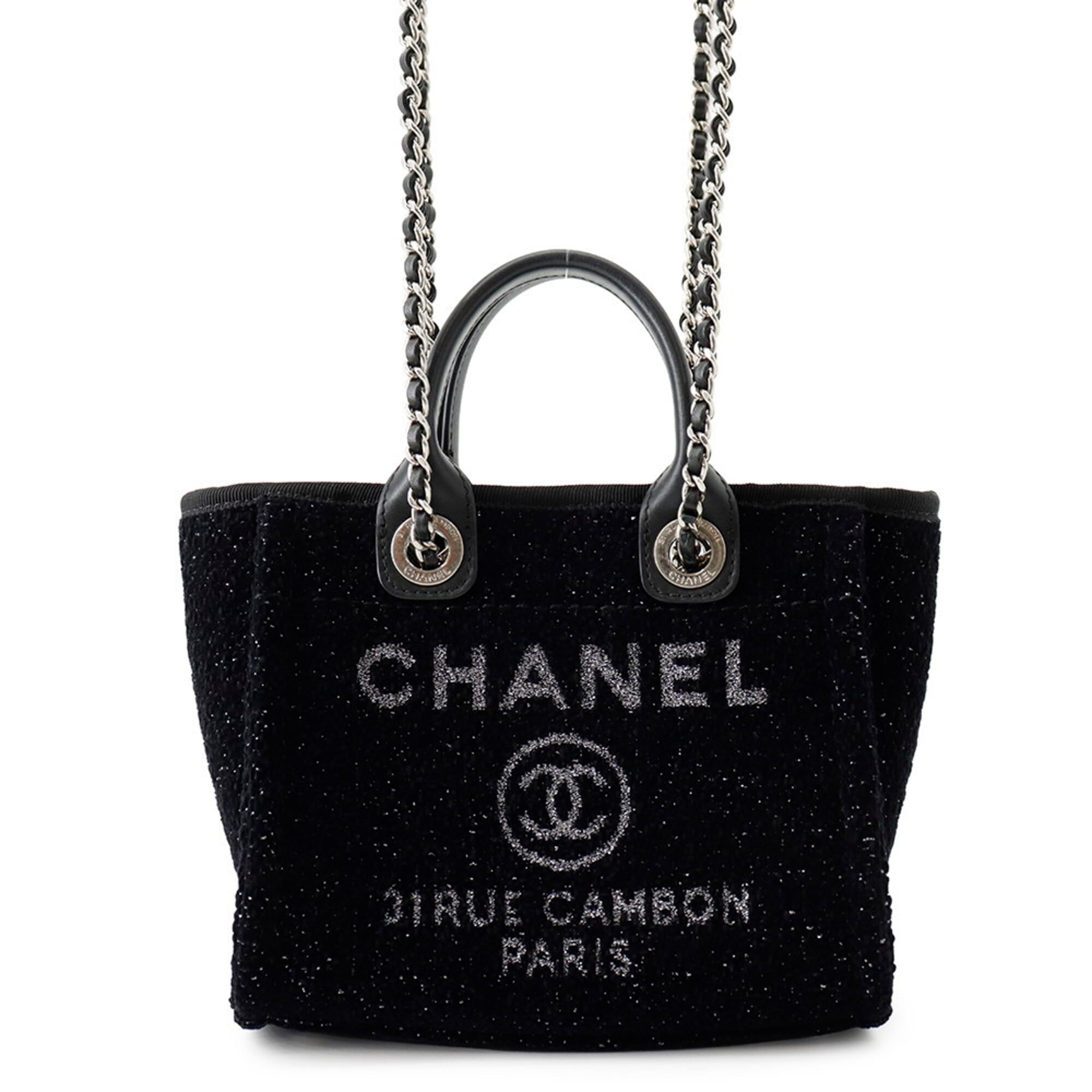 Chanel Deauville Tote Bag, Canvas Leather, CHANEL Handbag, 2-way Shoulder Black, Handbag for Women — Like New