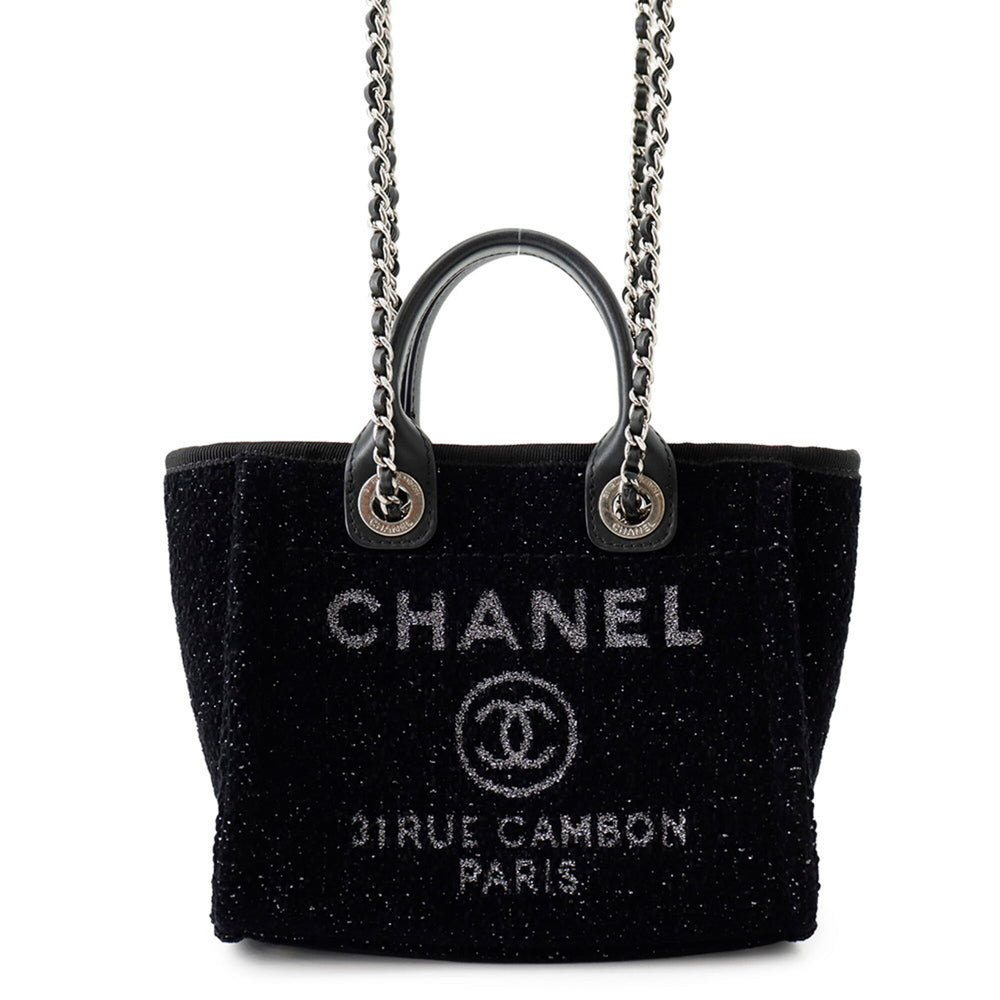 Chanel Deauville Tote Bag, Canvas Leather, CHANEL Handbag, 2-way Shoulder Black, Handbag for Women — Like New
