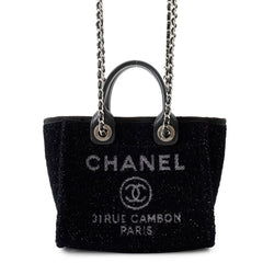Chanel Deauville Tote Bag, Canvas Leather, CHANEL Handbag, 2-way Shoulder Black, Handbag for Women — Like New