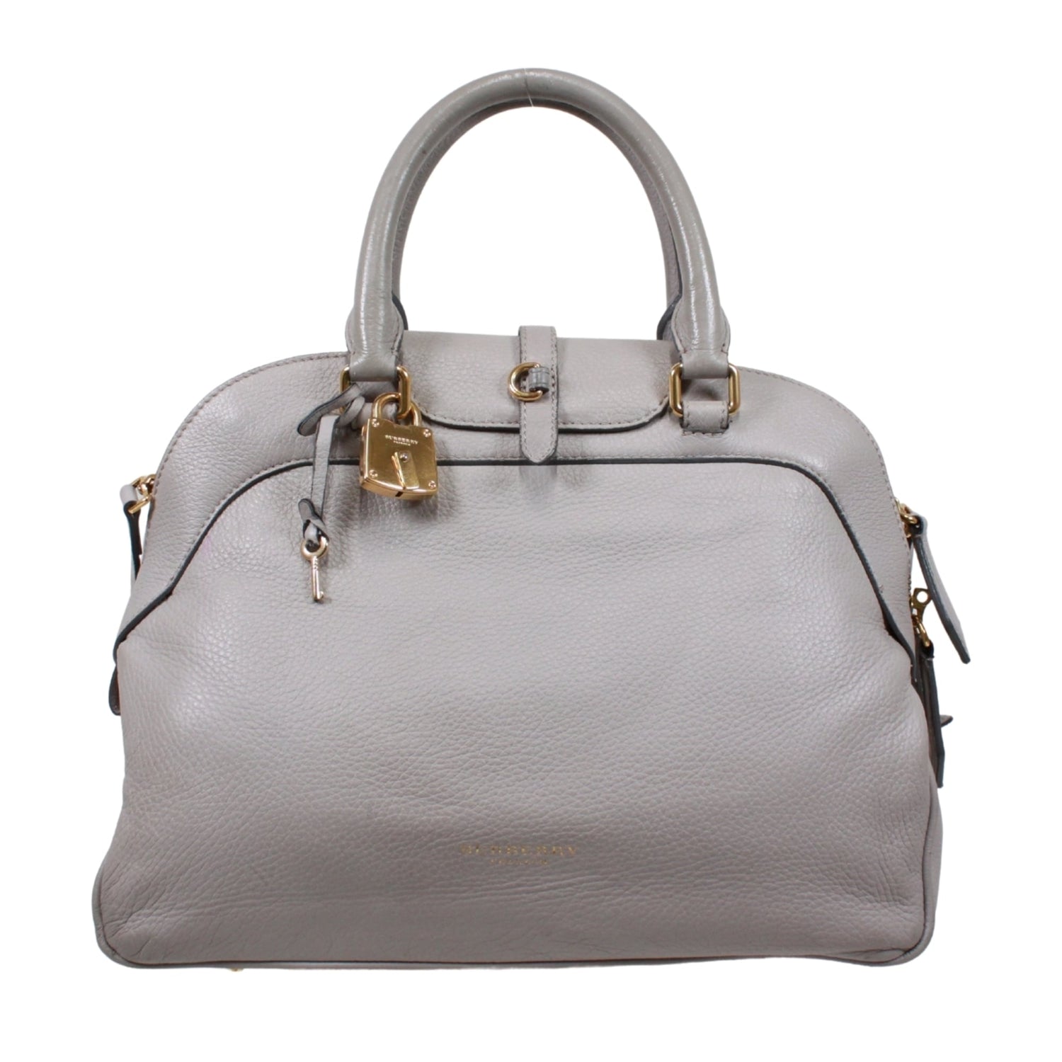 BURBERRY 2-Way Handbag, Leather, Greige, Women's