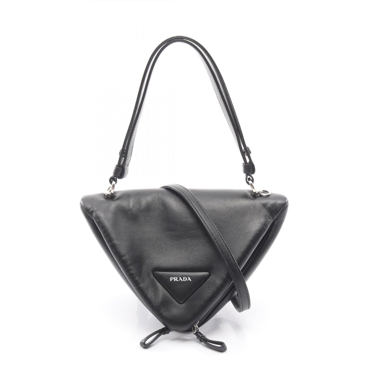Prada Triangle 2-Way Handbag, Leather, Women's, Black, 1BA315