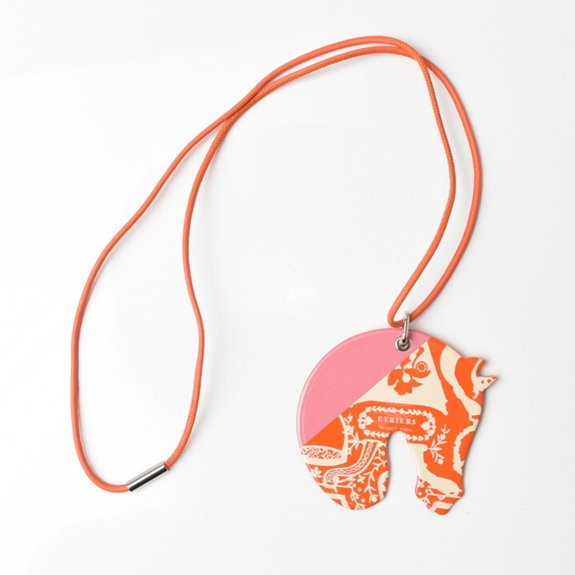 Hermes Necklace Pendant HERMES Choker Tattersall TATERSALE GM Orange Multi Rose — Like New