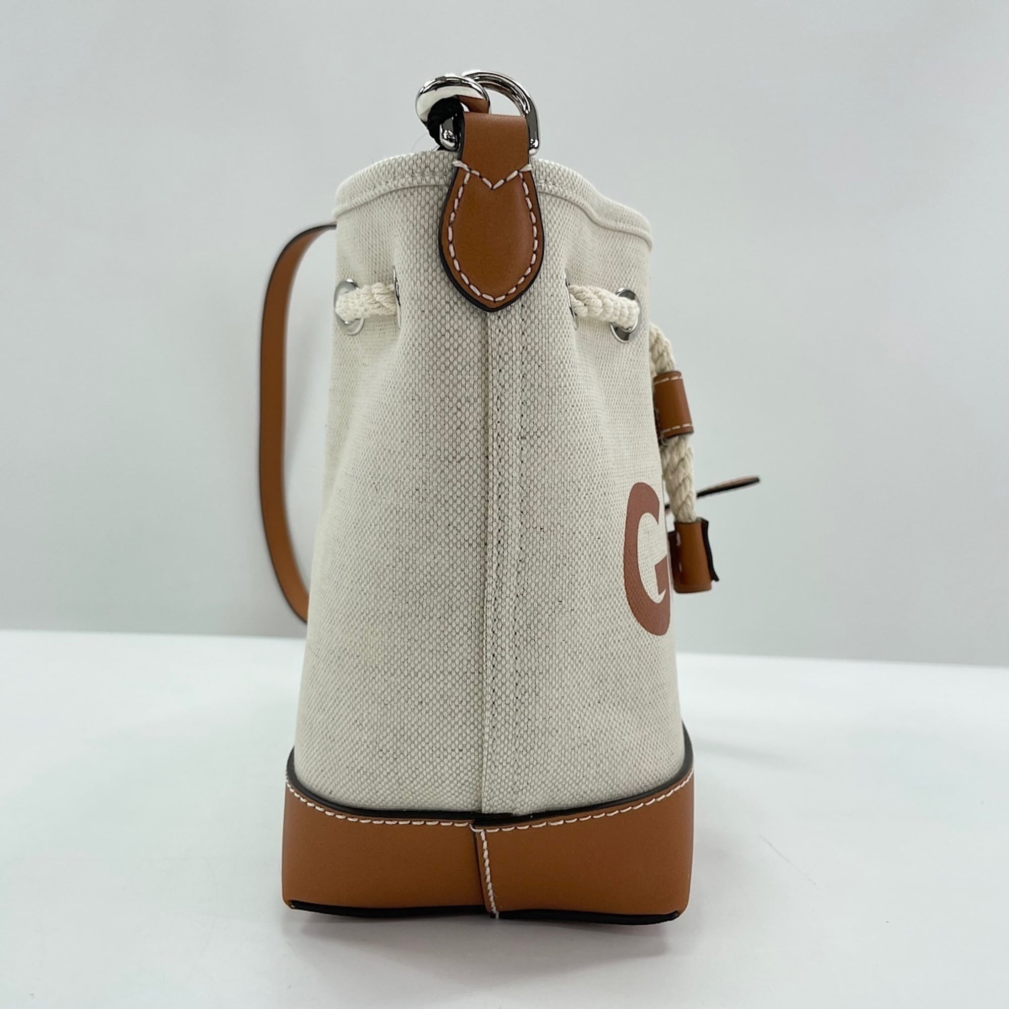 Gucci Lido Collection Logo Print Shoulder Bag, Canvas, Beige — Like New