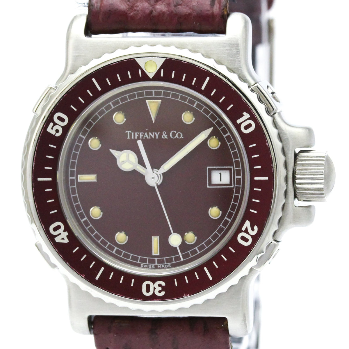 TIFFANY Diver Steel leather Quartz Ladies Watch L0710 Polished — Very Good