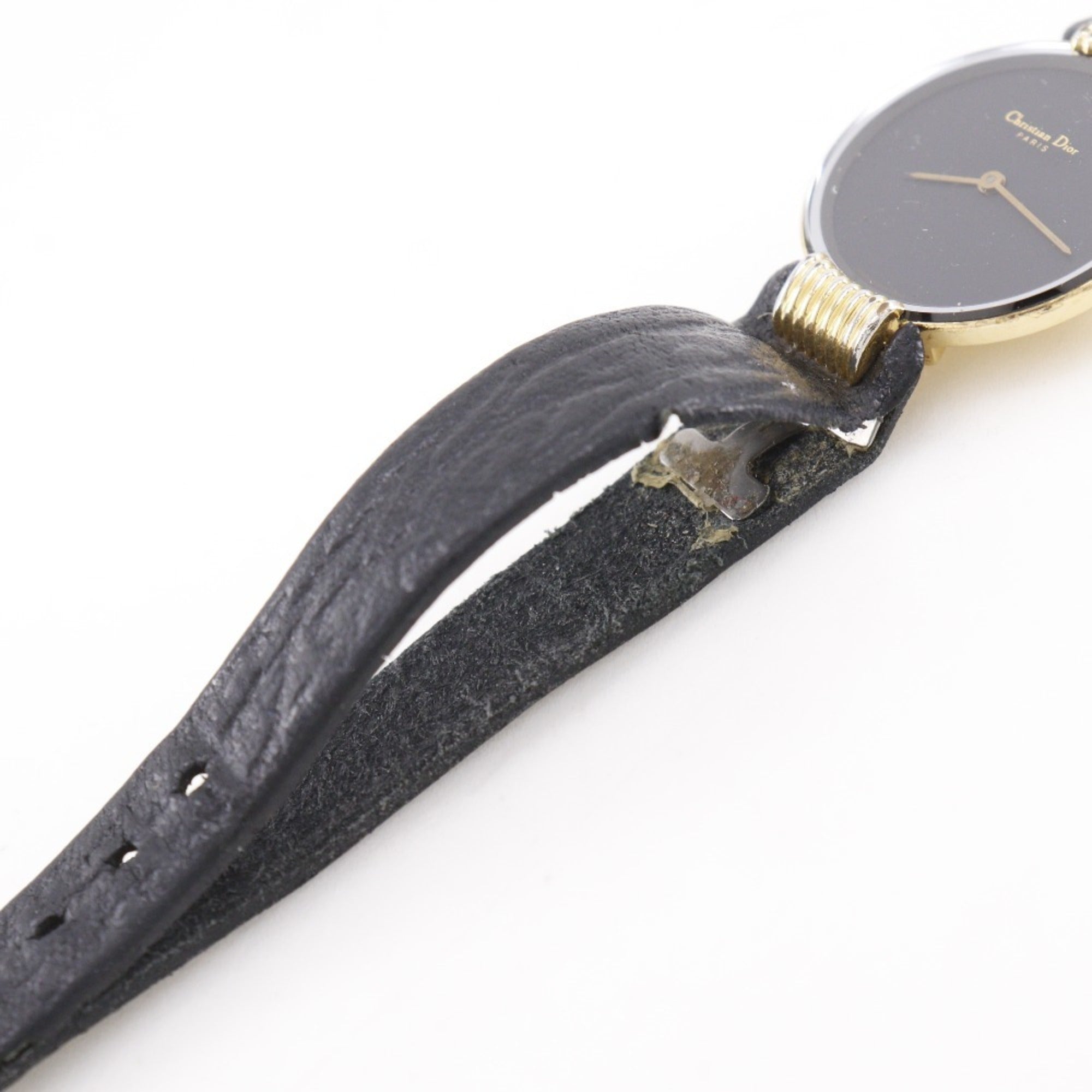 Christian Dior Bakira Watch 46.153-4 Gold Plated x Leather Strap Quartz Analog Black Dial Women's — Good
