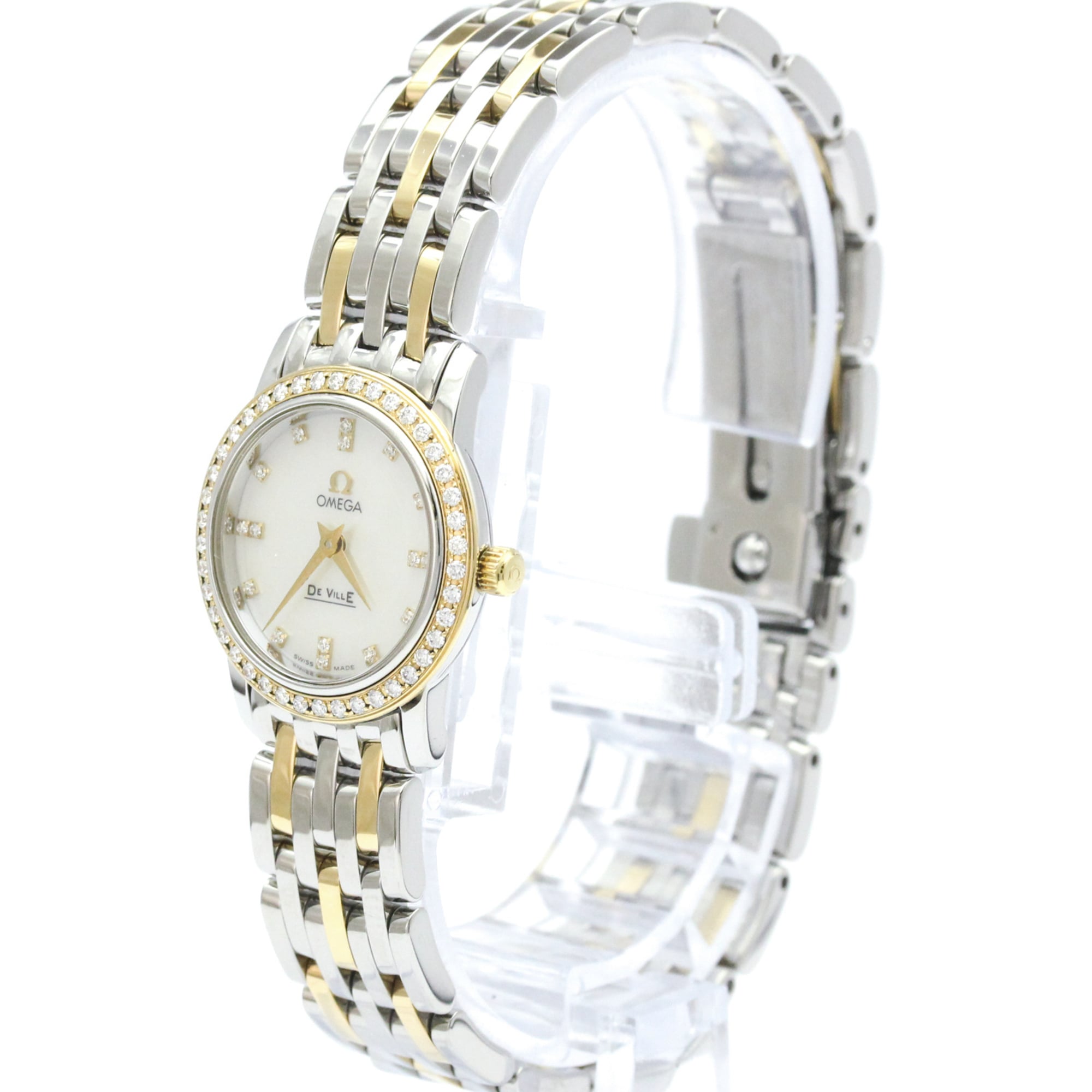 OMEGA De Ville Prestige Diamond MOP Dial 18K Gold Steel Watch 4375.75 Polished — Very Good