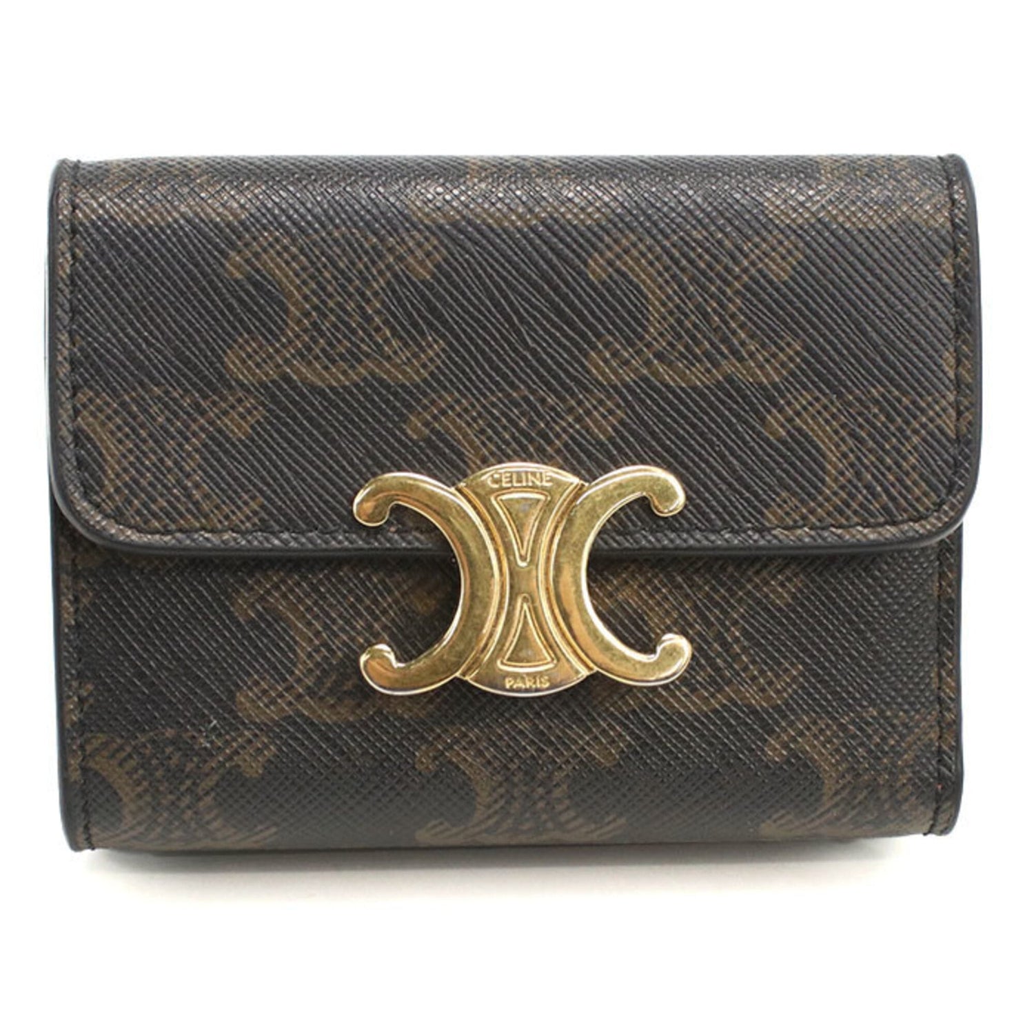 CELINE Celine Tri-fold Wallet 10I652DS3.04LU Compact Triomphe Canvas Women's Brown
