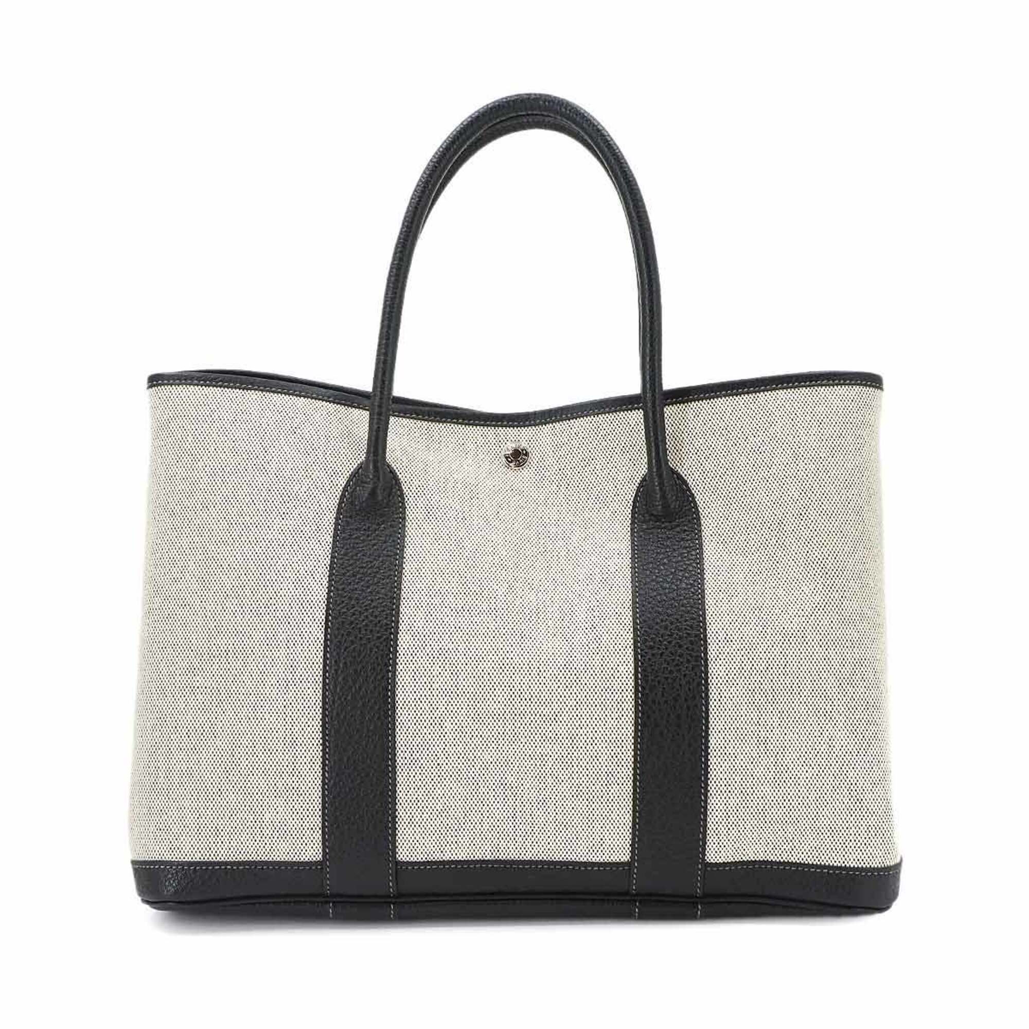 Hermes Garden 36 PM Tote Handbag, Toile H Leather, Black/Gray, □J Stamp, Party — Like New
