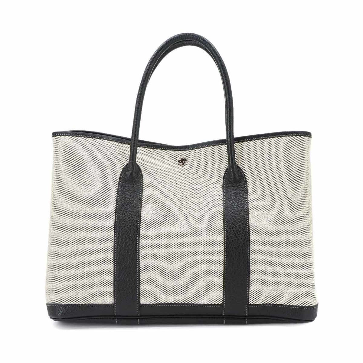 Hermes Garden 36 PM Tote Handbag, Toile H Leather, Black/Gray, □J Stamp, Party — Like New