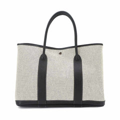 Hermes Garden 36 PM Tote Handbag, Toile H Leather, Black/Gray, □J Stamp, Party — Like New