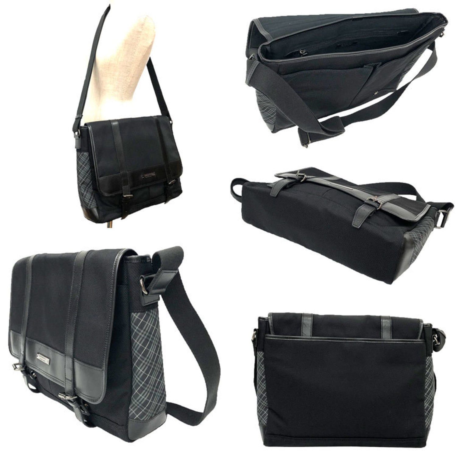 BURBERRY BLACK LABEL Shoulder Bag for Men, Nylon Canvas x Leather, Black