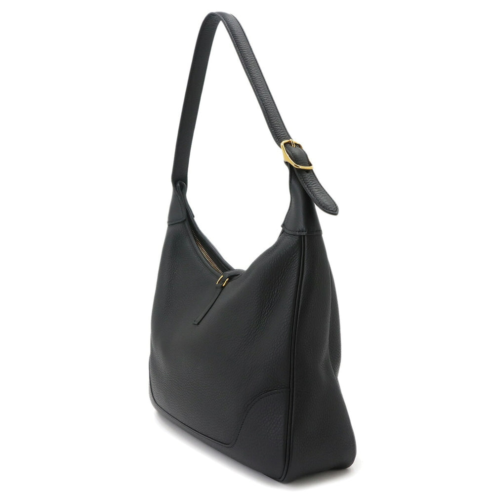 Hermes Trim 31 Shoulder Handbag, Taurillon Clemence Leather, Black, □F Stamp, Gold Hardware — Like New