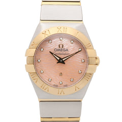 Omega Constellation 12-Diamond Watch, 18K Yellow Gold Stainless Steel, Diamond, Ladies', Pink Tone, Mother-of-Pearl, 123.20.24.60.57.004 — Very Good