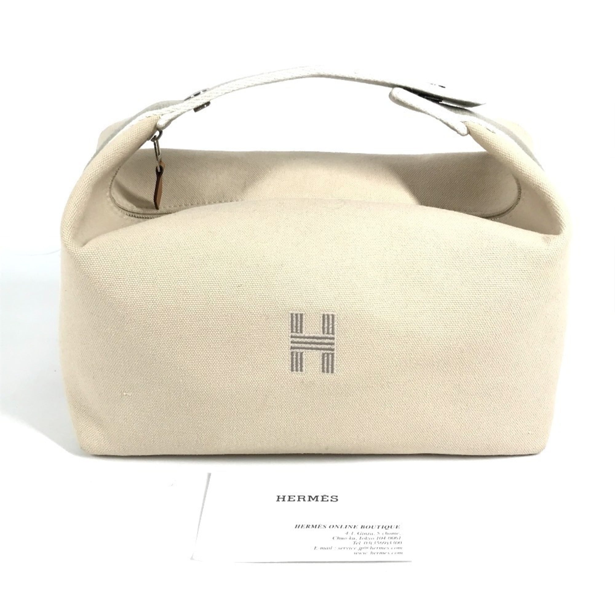 HERMES Brid a Black GM Bag, Pouch, Vanity Bag with H Logo, Cotton Handbag, Men's/Women's, Beige — Like New