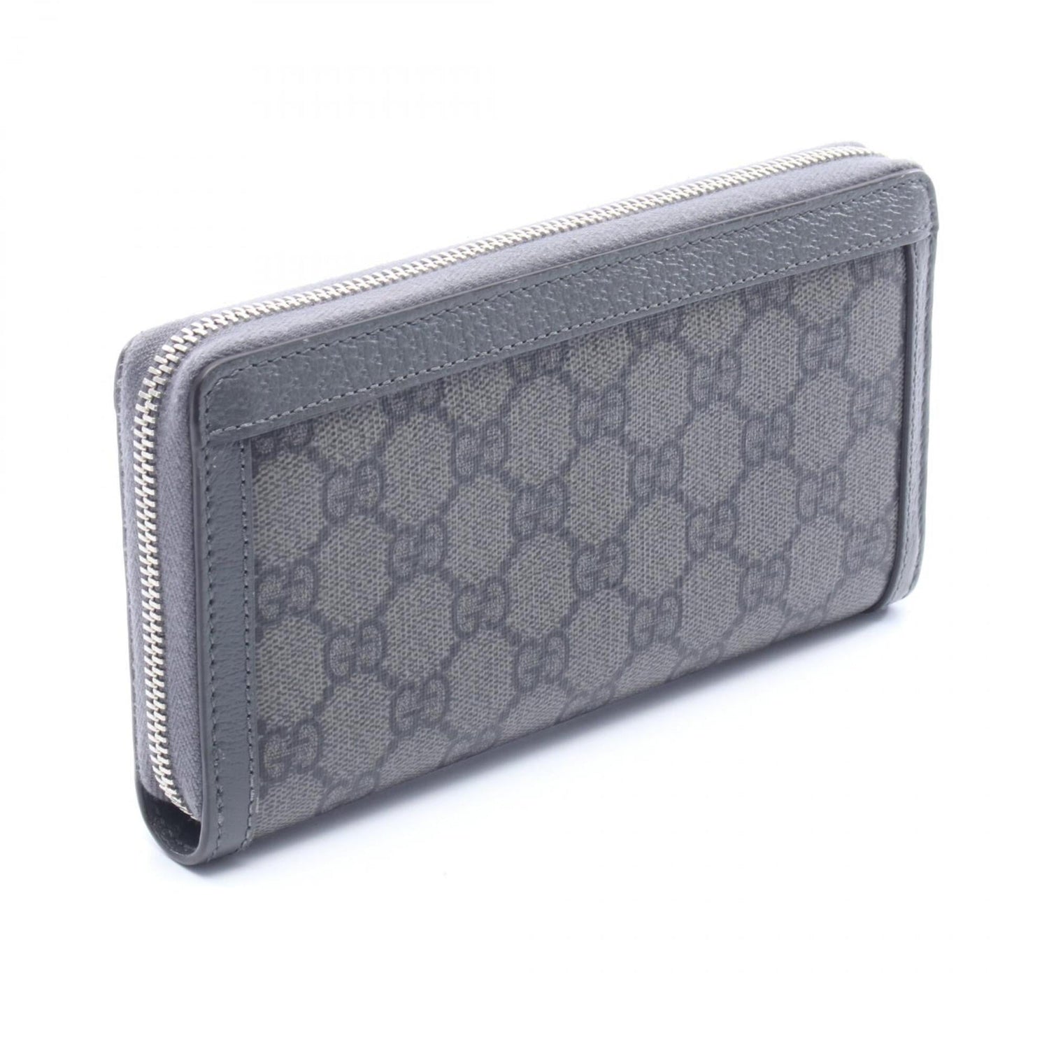 Gucci Ophidia GG Supreme Round Long Wallet, Leather and Coated Canvas, Women's, Gray, 706844