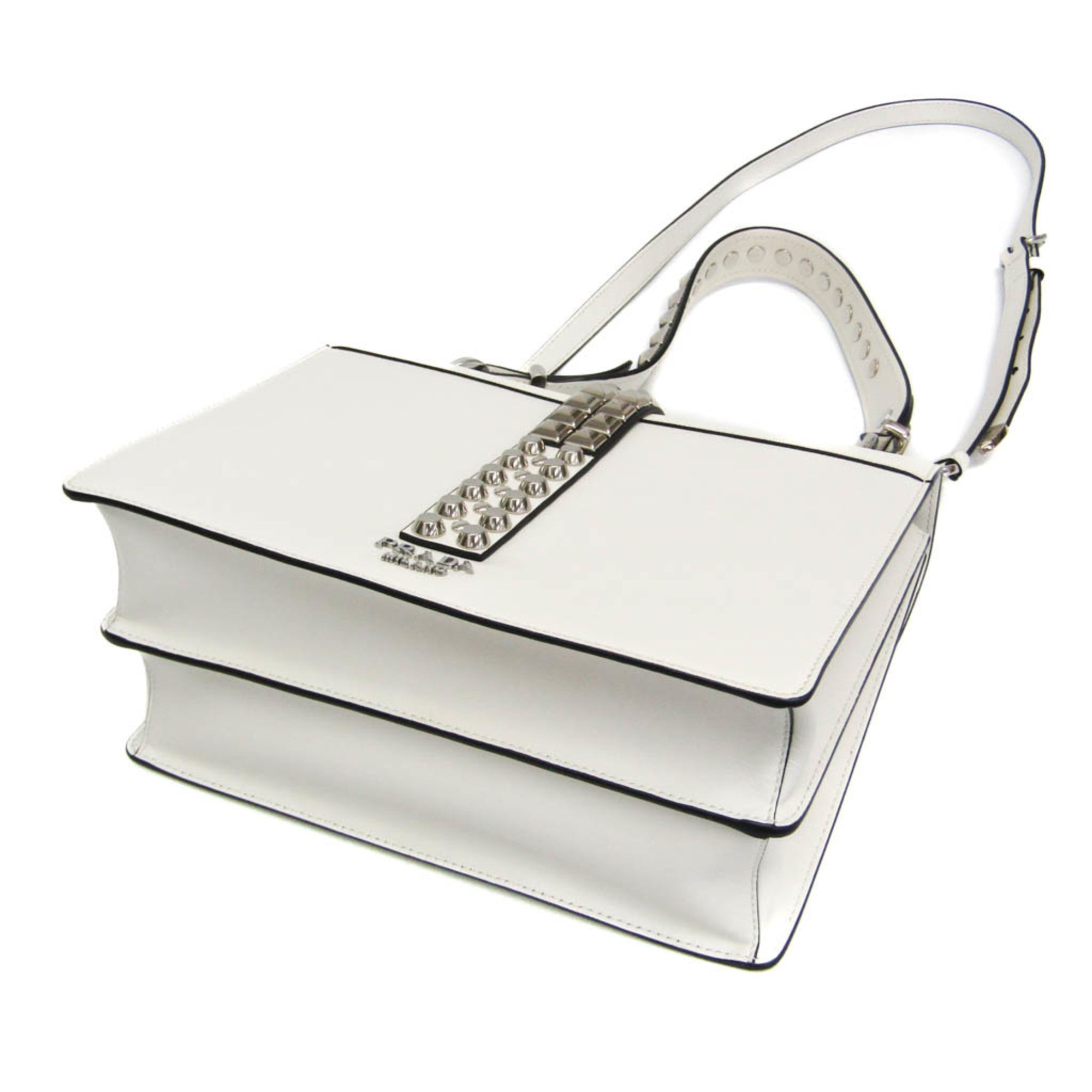 Prada Electra Studs 1BD120 Women's Leather Handbag,Shoulder Bag White — Like New