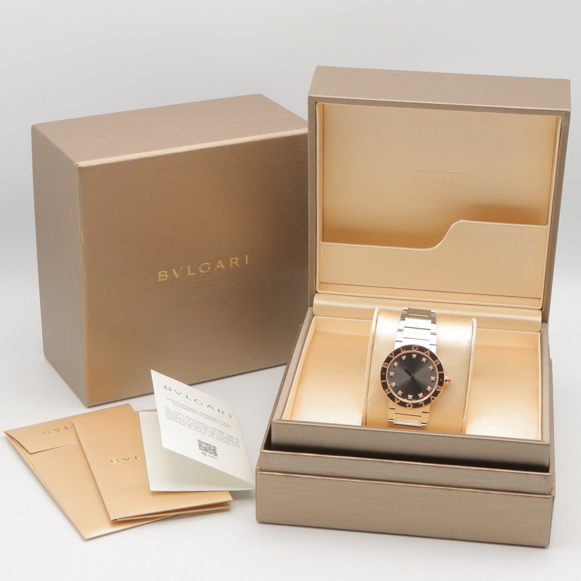 BVLGARI Bulgari 12-Diamond Watch, 18K Pink Gold (PG) Stainless Steel, Women's, Gray Tone, BBP33SG — Very Good